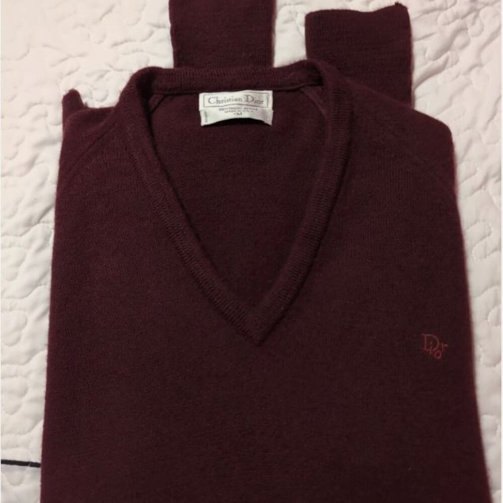 DIOR ORIGINAL VNECK SWEATER LUXURY GOODS SIZE MEDIUM MENS VINTAGE BURGUNDY